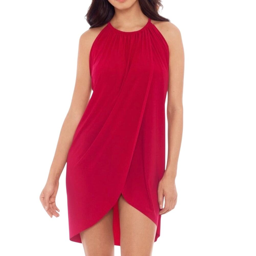 Magicsuit NWT Draped Swim Cover Up Dress Size S Vamp Red Pink Beach to Bistro